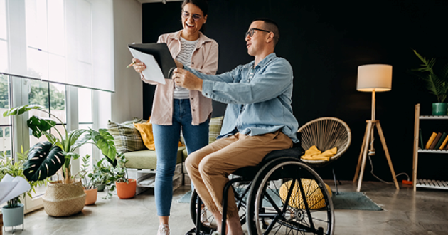Coworkers reviewing report